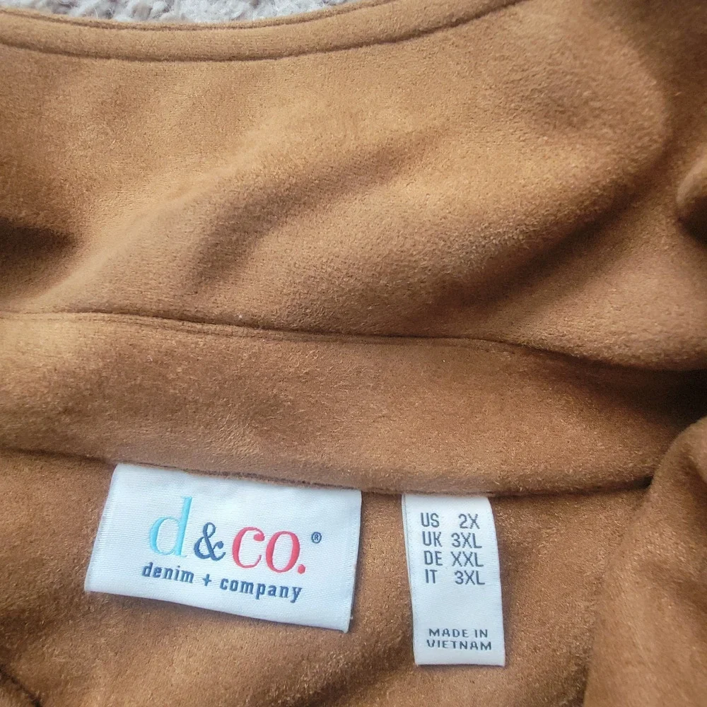 Denim & Co Jacket Womens 2X Faux Suede Button Front Brown Stretch - Picture 8 of 9
